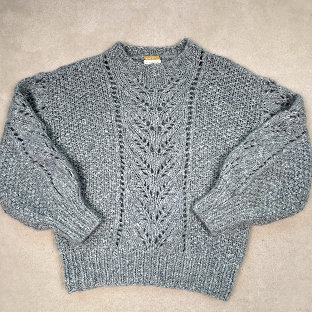 Ann Mashburn Mohair Wool Bland Sweater Women's XS Hand Knit Crew Neck Chunky